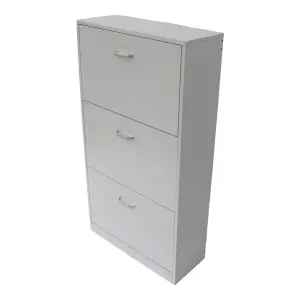 White SHOE CABINET 3 DRAWER STORAGE CUPBOARD