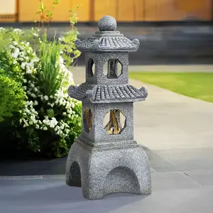 Grey LED Multi-layer Pagoda Resin Garden Fountain Water Feature with Solar Panel