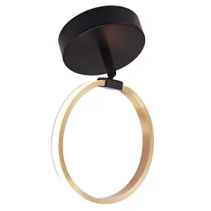 Modern Fully Adjustable Gold Ring LED Ceiling or Wall Light with Mat Black Base