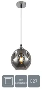 HARPER LIVING Pendant Ceiling Light, Smoke Grey Finish, Dome Shade, Adjustable Height