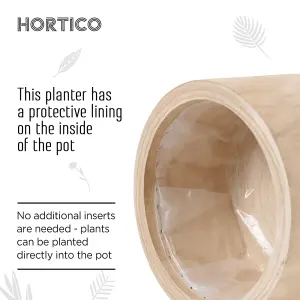 HORTICO™ Indoor Plant Pot on Feet, (Dia) 20cm GROWER Round Wooden Planter for House Plants with Waterproof Liner D20 H17 cm, 2.2L