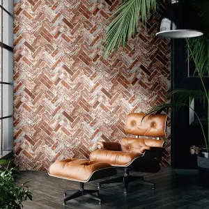 Muriva Red Brick Brick effect Embossed Wallpaper