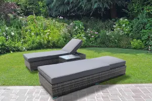 SUN LOUNGER BED RATTAN WICKER GARDEN OUTDOOR GREY TABLE AND CHAIRS FURNITURE PATIO