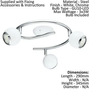 Ceiling Spot Light & 2x Matching Wall Lights White Chrome Round Adjustable Lamp