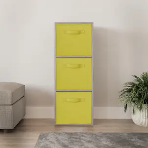 URBNLIVING 80cm Height Cedar Grey 3-Tier Cube Shelving Unit with Yellow Inserts