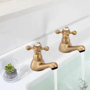 BATHWEST Victorian Pair of Basin Taps Bathroom Sink Taps Mixers Brass Cross Lever Wash