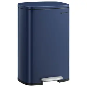 Kitchen Bin 50L, Pedal Bin For Kitchen, Rubbish Bin, Soft Close, Step-On Pedal, Steel, Inner Bucket Blue