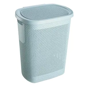 Keeeper Air-Permeable Laundry Basket 30 Litre with Side Handles & Laundry Hamper Hinged Lid - Nordic Blue