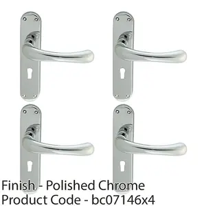 4 PACK - Smooth Rounded Latch & Lock Door Handle - Polished Chrome Lever on Backplate