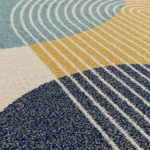 Blue Funky Modern Easy to Clean Abstract Rug For Dining Room -160cm X 230cm