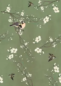 Art For the Home Birds & Blossom Green Print To Order Fixed Size Mural