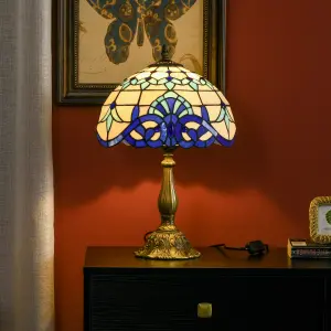 HOMCOM Stained Glass Table Lamp, Handmade Antique Bedside Lamp for Bedroom