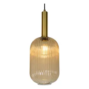 Lucide Maloto Retro Pendant Light 20cm - 1xE27 - Amber