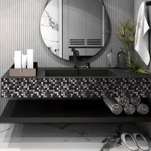 Walplus Marquina Metallic Black and White Marble Mosaic Wall Tile Sticker Set