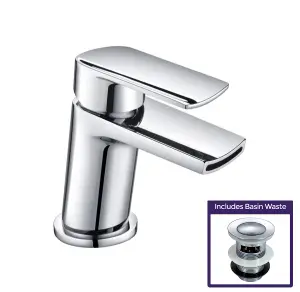 Nes Home Centa Bathroom Waterfall Single Lever Deck Mounted Basin Mixer Tap + Basin Waste