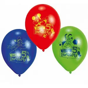 Disney Latex 5th Birthday Balloons (Pack of 6) Blue/Red/Green (One Size)