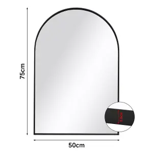 50cm x H 75cm W Arch-Shape Wall Mounted Black Metal Framed Bathroom Mirror Decorative