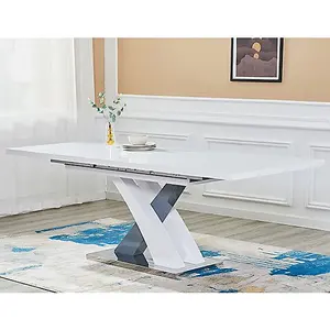 Axara Large Extending Grey Dining Table 8 Paris White Chairs