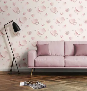 Muriva 3D Glitter Hearts Pink Wallpaper J92603