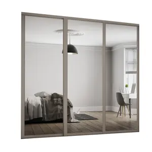 Shaker With 3 mirror doors Stone grey 3 door Sliding Wardrobe Door kit (H)2260mm (W)2592mm