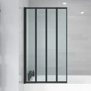 Nes Home 800 x 1400 mm 4 Fold Door Bath Shower Screen Black Frame