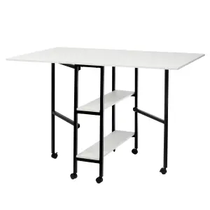 Sewing Online Quilting/Fabric Cutting Table, White with Black Legs and Wheels