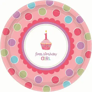 Amscan Paper Polka Dot 1st Birthday Party Plates (Pack of 8) Pink/White (One Size)