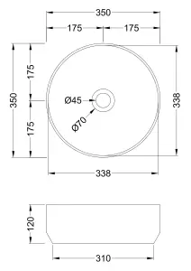 Round Matt Ceramic Countertop Vessel Without Overflow - 350mm - Matt Black