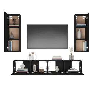 Berkfield 4 Piece TV Cabinet Set Black Engineered Wood