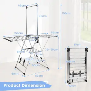 Costway Clothes Drying Rack Aluminum Gullwing Style Rack with 6-Level Adjustable Height