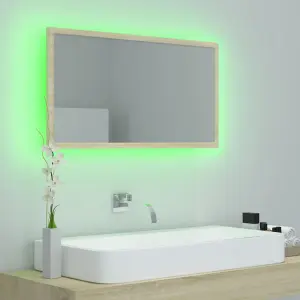 Berkfield LED Bathroom Mirror Sonoma Oak 80x8.5x37 cm Engineered Wood