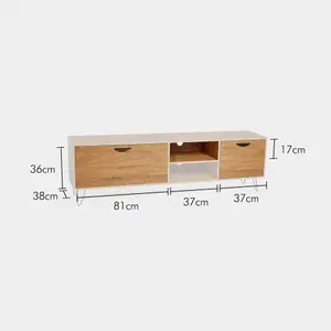 VonHaus TV Unit Oak Wood Effect, Cabinet For TVs up to 80", Large Entertainment Unit w/ 2 Storage Cupboards, 2 Shelves & Pin Legs