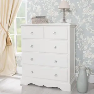 Romance Antique White 2 Over 3 Chest of Drawers with Crystal Handles