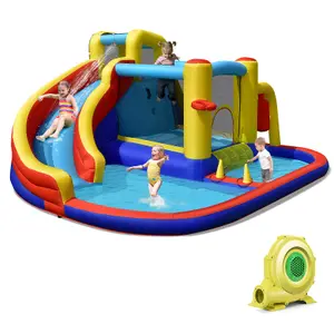 Costway Inflatable Kids Water Slide Wet Dry Bouncy Castle Center w/ 680W Blower