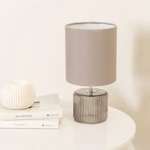 ValueLights Betty Grey Smoke Tinted Glass Table Lamp with Grey Lamp Shade