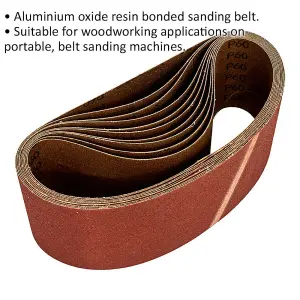 Premium 10-Pack Sanding Belts - 100mm x 620mm - 60 Grit Aluminum Oxide