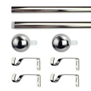 GoodHome Olympe Chrome effect Extendable Ball Curtain pole Set, (L)2000mm-3300mm (Dia)19mm