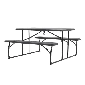 151cm W Outdoor Garden Foldable Picnic Table and Bench Furniture Set, Black