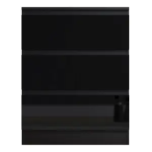 Black Gloss Chest Of 3 Drawers Scratch Resistant Bedroom Furniture