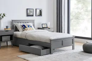 Furniturebox UK Azure Grey Wooden Solid Pine Quality Single Bed Frame (Single Bed Frame Only) - Includes 2 Drawers