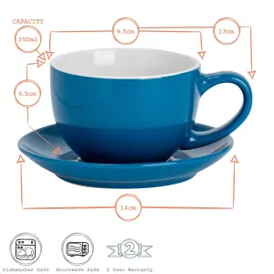 Argon Tableware - Coloured Cappuccino Cup & Saucer Set - 250ml - Blue