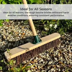 18-Inch Bassine Broom - Heavy-Duty Garden and Yard Broom with Wooden Handle - Excellent for Versatile Outdoor Cleaning Tasks