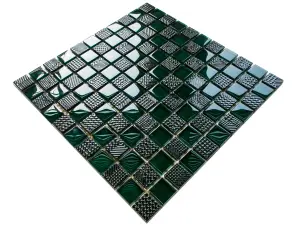 Glass mosaic on mesh for bathroom or kitchen 300mm x 300mm - Green Dama