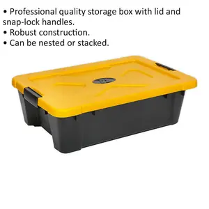 Durable 27L Black Stackable Storage Container with Lid - 600 x 400 x 185mm