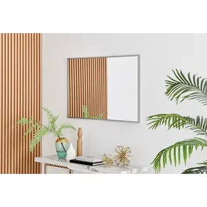 Alcantera Rectangle Metal Frame Wall Mirror Simple and Elegant Modern Design Silver / 100cm H x 66cm W