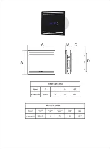 AirTech-UK Bathroom Extractor Fan Black Glass Front 4" Timer and Humidity Sensor with Display Time & Humidity