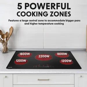 77cm 8200W 5 Zone Electric Ceramic Hob with Touch Control - Sleek Black Glass Design