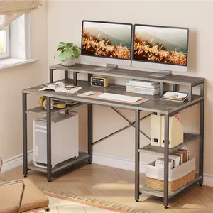 Kinslee 55inch Computer Desk, Office Work Desk with Monitor Stand Grey