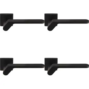 4 PACK - Premium Modern Slim Door Handle Set - Matt Black Angled Lever on Square Rose