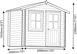 Shire Hartley 8x6 ft with Single door & 1 window Apex Wooden Cabin (H)2290mm x (W)2390mm (Base included) - Assembly service included